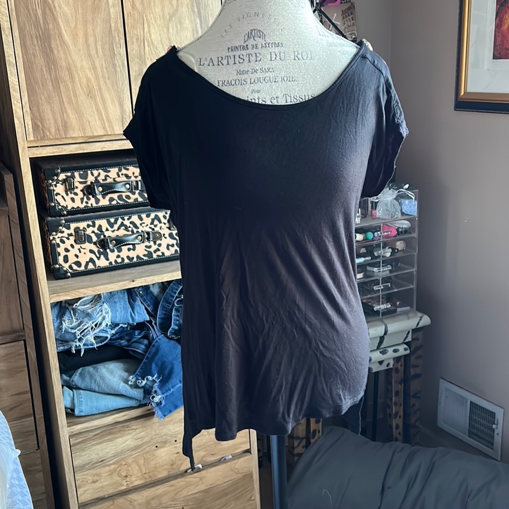 Active USA Black Zip Shoulder Blouse - Medium